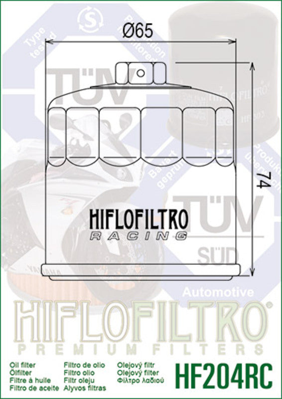 HIFLOFILTRO Racing Oil Filter - HF204RC HF204RC