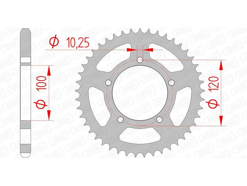 AFAM Steel Standard Bakdrev 35800 - 525 för Aprilia RSV 1000. Hållbart stålbakdrev med 120 mm bultcirkel och 10,25 mm håldiameter.