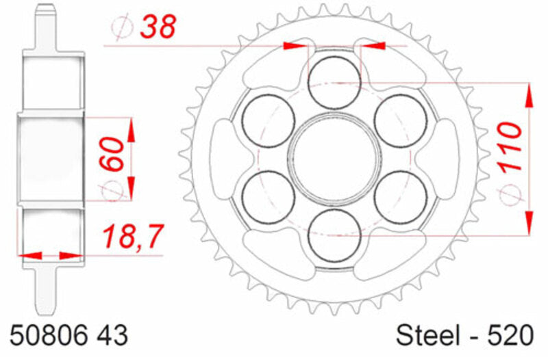 AFAM oceľový štandardný zadný Sprock 50806 - 520