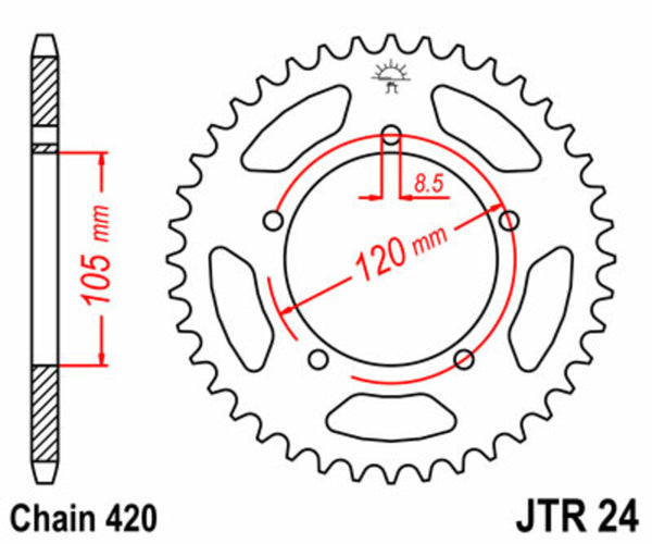 Oceľový štandardný sprock JT Sprock 24 - 420 JTR24.50
