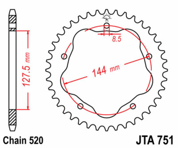 Štandardný oceľový sprock JT Sprock 751 - 520 - Vyžaduje zadný sprock nosič JT Sprock JTR751.38