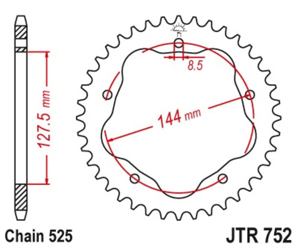 JT Sprock's Steel Standard Rear Sprock 752 - 525 - Requires A JT Sprock's rear Sprock Carrier JTR752.36