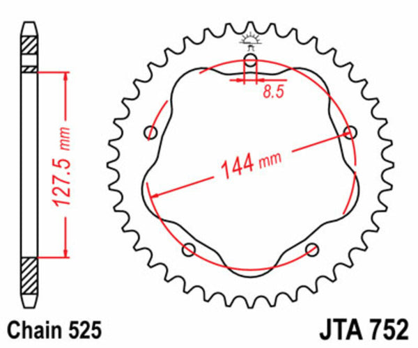 JT Sprock's Steel Standard Rear Sprock 752 - 525 - Requires A JT Sprock's rear Sprock Carrier JTR752.39