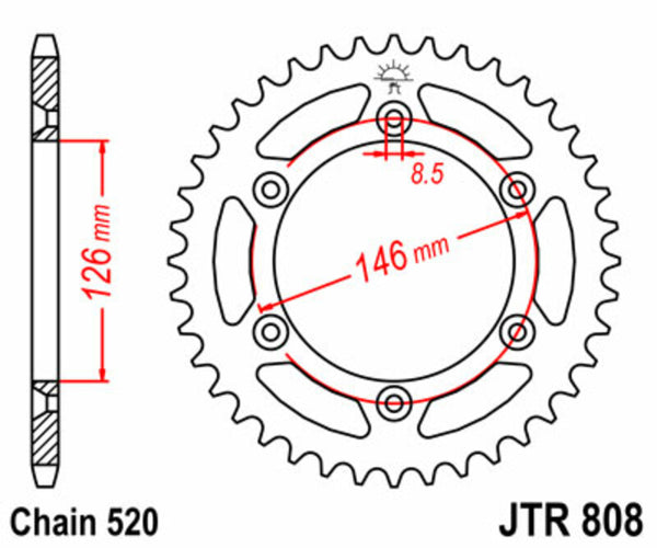 Oceľový štandardný sprock JT Sprock 808 - 520 JTR808.43