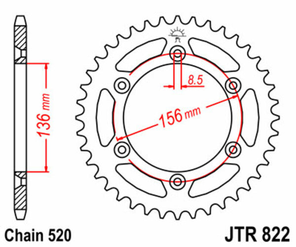 JT Sprock's Steel Standard Rear Sprock 822 - 520 JTR822.47