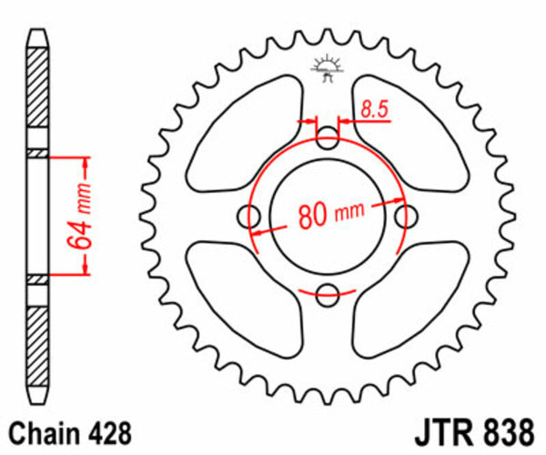 Oceľový štandardný sprock JT Sprock 838 - 428 JTR838.45