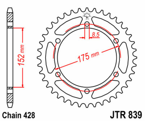 Oceľový štandardný sprock JT Sprock 839 - 428 JTR839.53