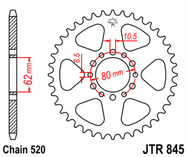 Oceľový štandardný sprock JT Sprock 845 - 520 JTR845.45