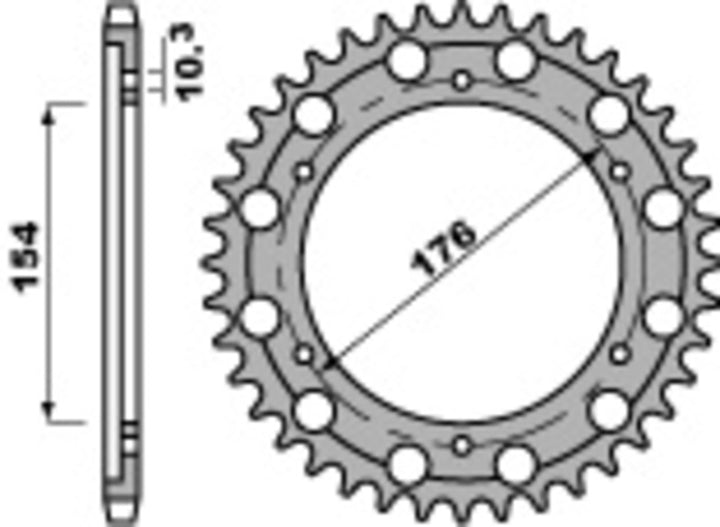 PBR Standard C45 Steel Rear Sprocket 4562 - 530 4562 44 C45 med 44 tänder, 154 mm ytterdiameter och 178 mm bultcirkel för chassidelar.