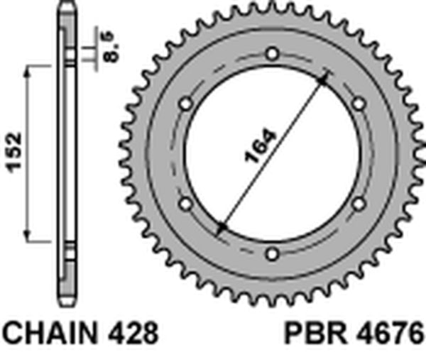 PBR Standard C45 Steel rear Sprocket 4676 - 428 4676 56 C45