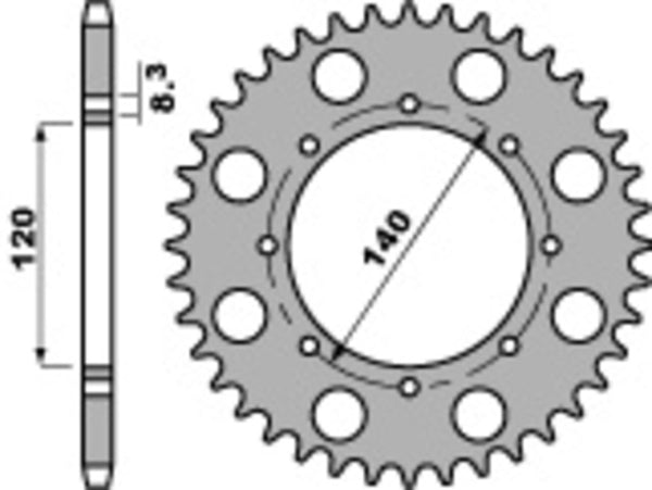 PBR Standard C45 Steel rear Sprock 491 - 520 491 42 C45