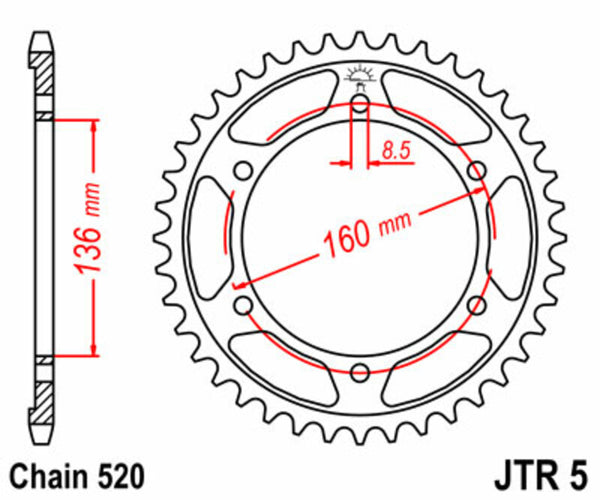 JT Sprock's Steel Standard Rear Sprock 5 - 520 JTR5.47
