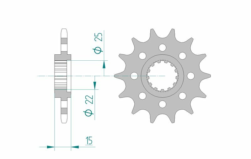 AFAM Steel Standard Front Sprocket 24507 - 520 med teknisk ritning. Reservdel för Kawasaki Ninja ZX-6R ZX600F 600 1997.