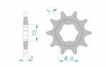 AFAM Steel Standard Front Sprocket 94306 - 520 med tekniska mått. Kedjehjul i stål med 8 mm bredd, 17,5 mm höjd och 20 mm centrumhål.