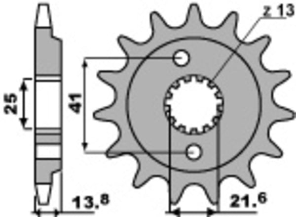 Teknisk ritning av PBR Steel Standard Front Sprocket 346 - 525 346 16 18NC med mått och kuggar, reservdel för chassidelar.