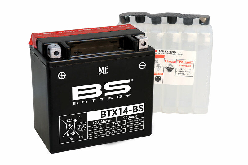 BS BATTERY BATTERY MAINTENANCE FREE WITH ACID Pack - BTX14 -B