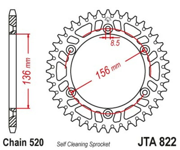 JT Sprock's aluminum Ultra-Light self-cleaning rear sprocket 822-520 JTA822.48BLK