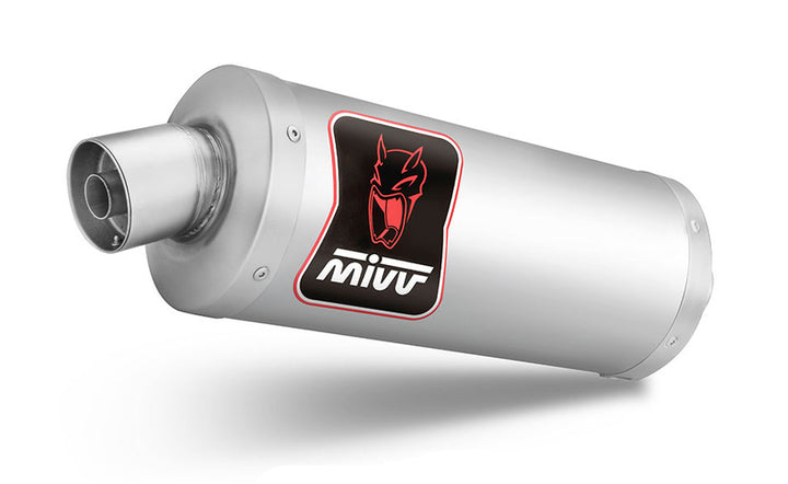 Närbild av MIVV Dakar Slip-On Muffler i rostfritt stål, designad för Aprilia Tuareg 660 A.017.LEKX inom reservdelar & tillbehör.