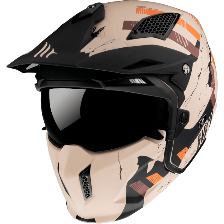 MT Helmets öppen mc-hjälm Streetfighter A14 matt orange med modern design, ventilationssystem och avtagbar visir för stadskörning.