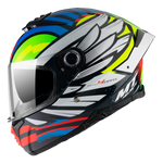 MT Helmets Integral Mc-Hjälm Thunder 4 SV Drax Blå med färgstark design i blått, grönt, rött och vitt, visir och aerodynamisk form.