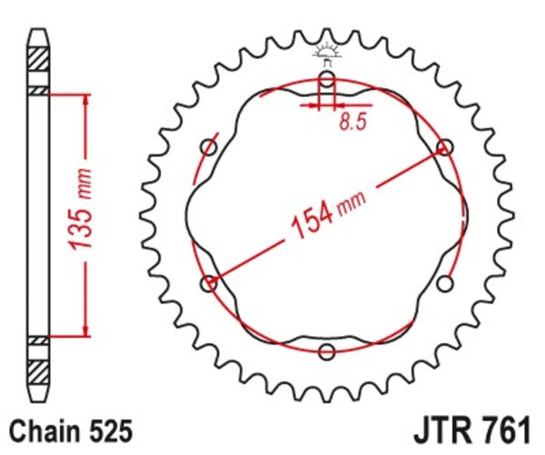 Oceľový štandardný zadný sprock JT Sprock 761 - 525 - Vyžaduje zadný sprock nosič JT Sprock JTR761.41