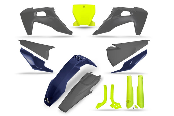UFO Plastics Kit Neon Yellow/Blue/Gray - Husqvarna Hukit624@222