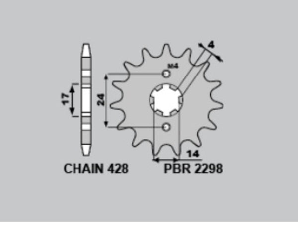 PBR oceľový štandardný predný sprock 2298 - 428 2298 12 18nc