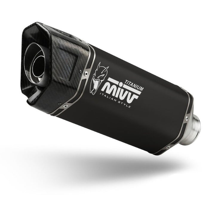 MIVV SR-1 Silencer T.025.LR1TB ljuddämpare i titan och kolfiber, fristående produktbild för reservdelar inom fordonstillbehör.