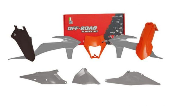 Racetech Plastic Kit 6 parts-Grey & Orange R-Kitktm-Gr2-523 (Ezberg Rodeo 2023)