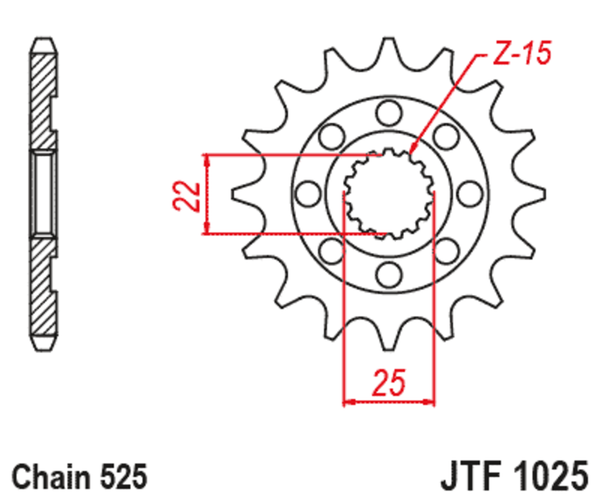 Oceľové štandardné predné ozubené koleso JT Sprock 1025 - 525 JTF1025.15
