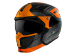 MT Helmets öppen MC-hjälm Streetfighter SV S Totem B4 i orange och svart med integrerat visir och modern design för stadskörning.