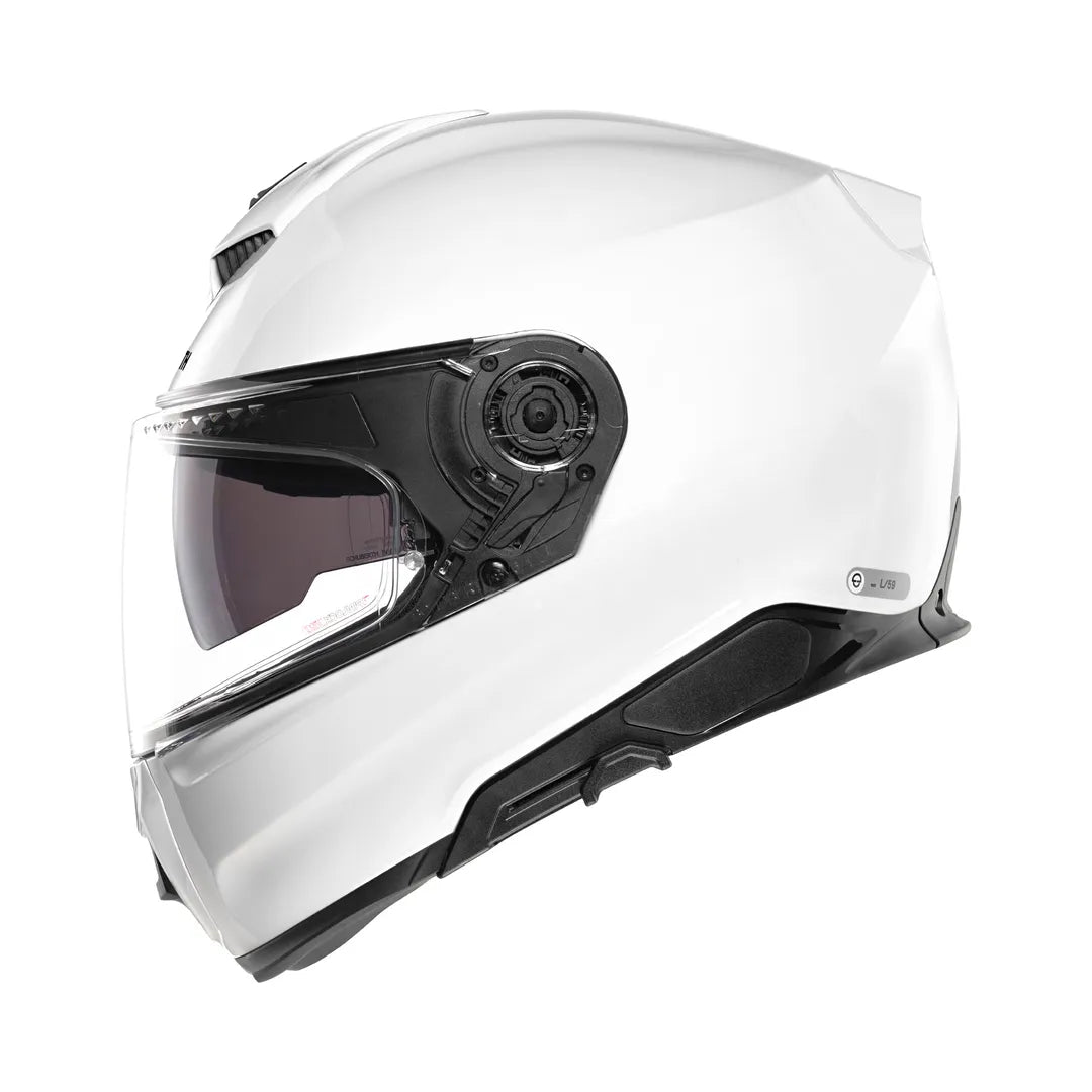 Sidovy av Schuberth Integral Mc-Hjälm S3 Vit med justerbart visir och avancerad ventilation för optimal komfort.