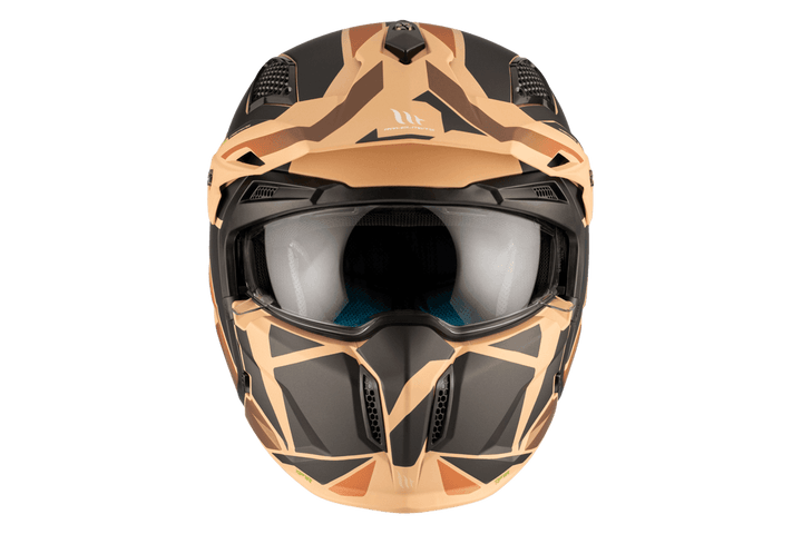 Frontalvy av MT Helmets Streetfighter SV S P1R B9 med urban design och integrerat visir för optimal säkerhet och stil.