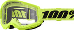 100% Goggles Strata 2 Neon Yellow - Klar med klar lins och justerbart band. Perfekt för motocross och offroad-säkerhet.