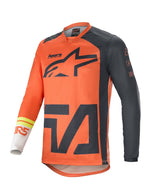 Alpinestars Crosströja Racer Compass i orange och grått med lång ärm, designad för motocross och offroad-körning.