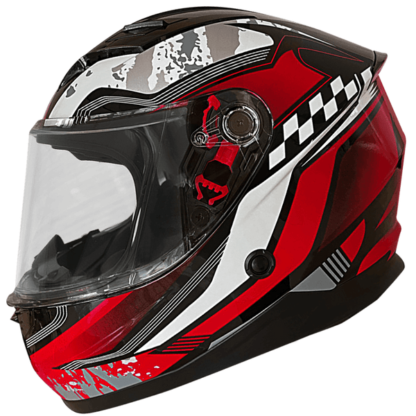 Rocc 42 barn integral MC-hjälm i röd och svart design med justerbar ventilation, robust visir och tvättbart foder. Perfekt för barns säkerhet.