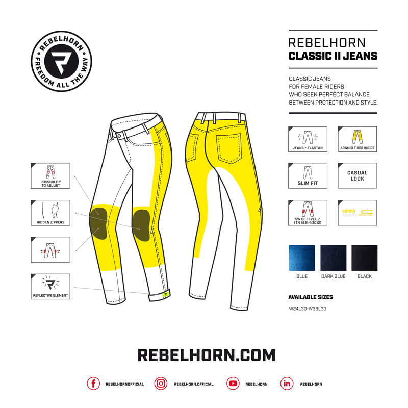 Rebelhorn Women Kevlar Mc-Jeans Classic II modrá modrá