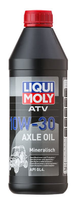 Liqui Moly Axelolja 10W-30 ATV 1L med mineralisk sammansättning, idealisk för ATV-fordon. Förpackning med röd kork och tydlig etikett.