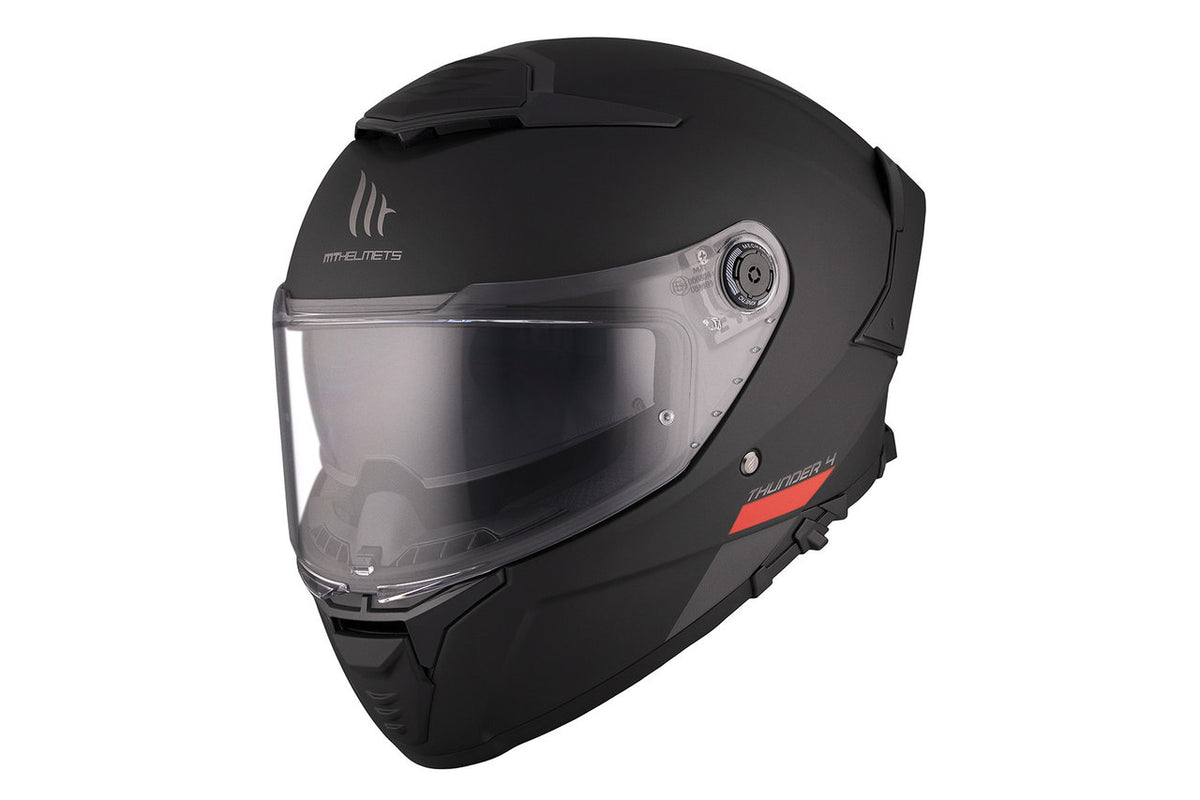 MT Helmets Integral Mc-Hjälm Thunder 4 SV Matt Svart med aerodynamisk design och integrerat visir, perfekt för motorcykelåkning.