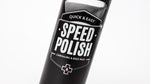 Närbild av Muc-Off Speed Polish - Spray 400ml med texten 'Quick & Easy' och innehåll av carnauba- och bivax för glansig finish.