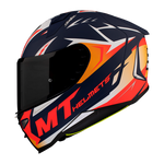 Sidan av MT Helmets Integral Mc-Hjälm Revenge 2 Acosta Blå med MT Helmets-logotyp och dynamiska färgkombinationer i blått, rött och orange.