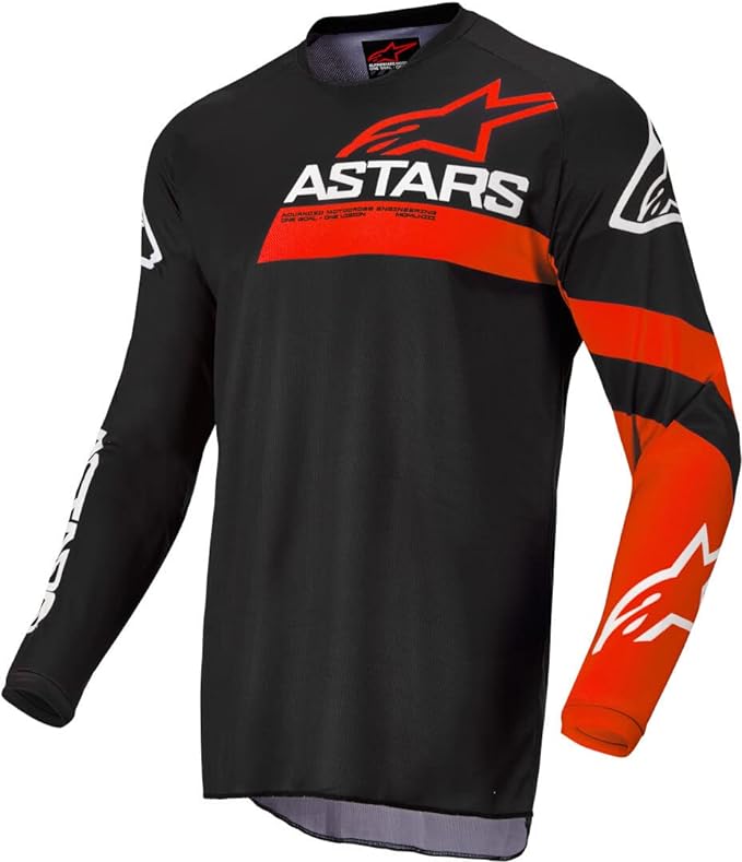 Alpinestars Barn Crosströja Racer Chaser i svart och orange med lång ärm och modern design för motocross och offroad-körning.