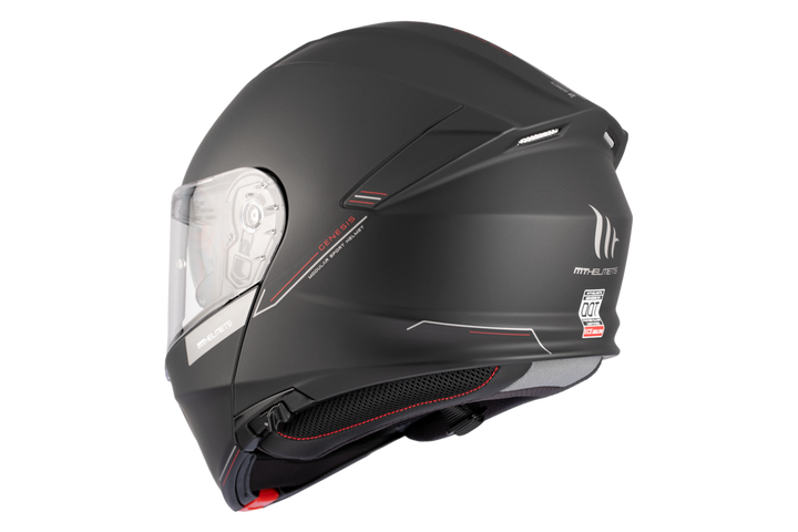 MT Helmets öppningsbar mc-hjälm Genesis SV matt svart, bakifrån med ECE-certifiering och ventilation för optimal komfort.