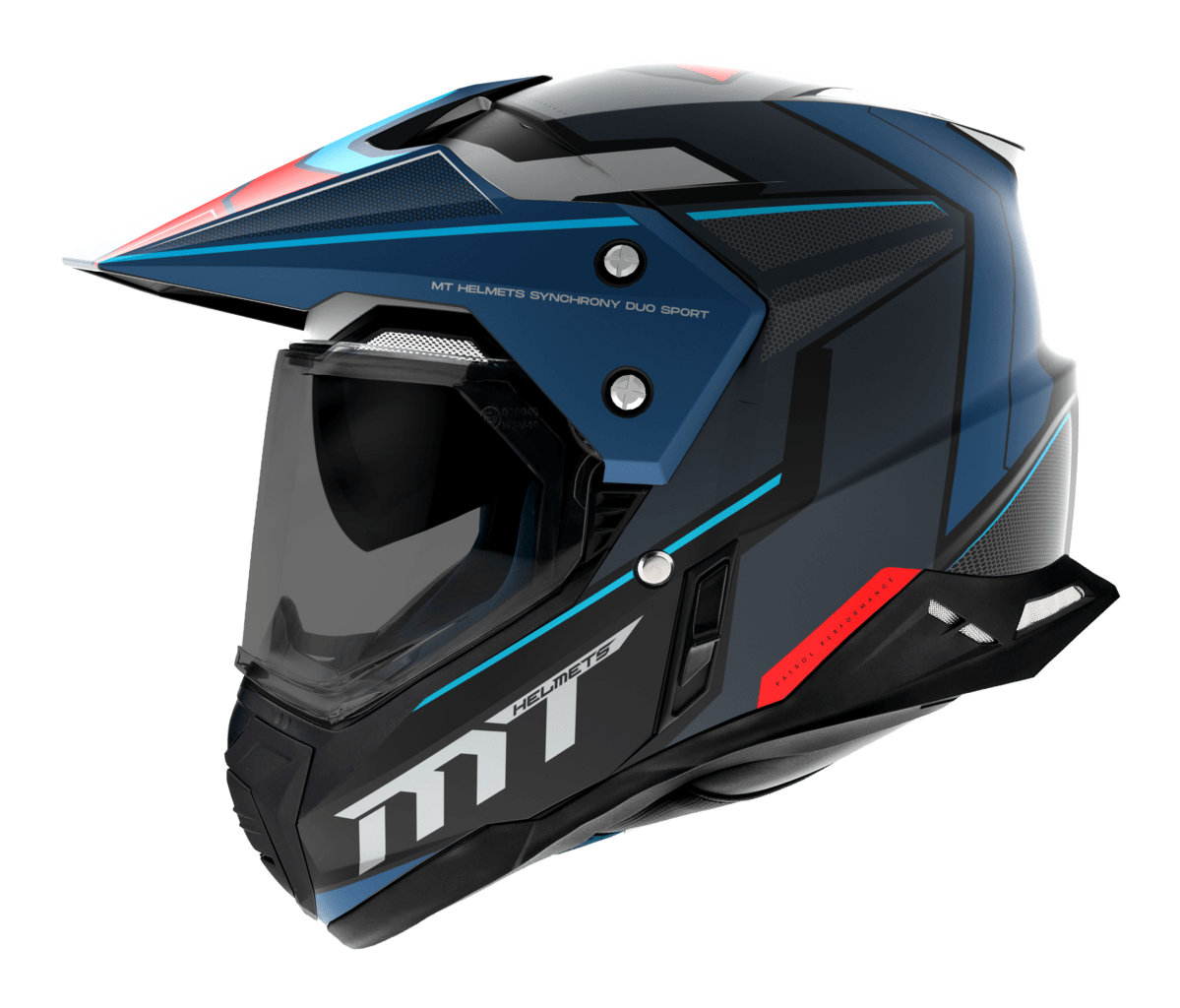 MT Helmets Enduro Mc-Hjälm Synchrony Patrol Matt Blå med modern design, visir och ventilationssystem. Perfekt för stad och offroad.