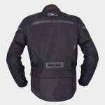 Baksidan av Richa Gore-Tex® Textil Mc-Jacka Brutus Svart med reflekterande detaljer och justerbar passform för optimal komfort och säkerhet.